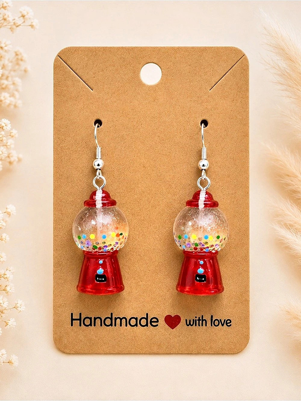 Red Gumball Machine Dangle Earrings